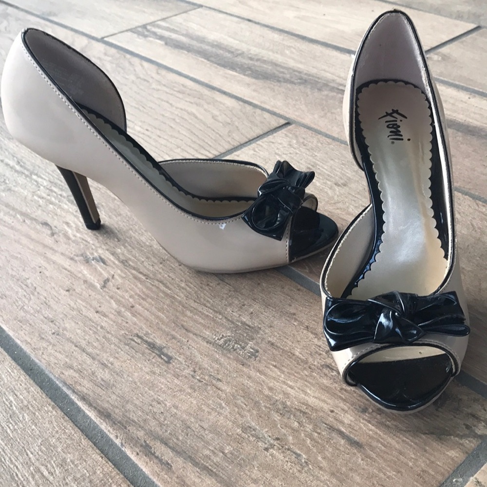 Nude & Black Peep Toe Pumps